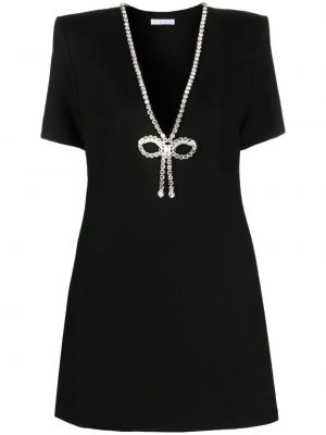 Коктейлна рокля с панделка с v-образно деколте с кристали Area черно