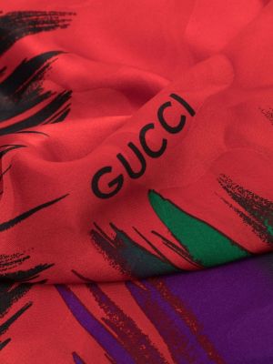 Hedvábný šál s potiskem s abstraktním vzorem Gucci Pre-owned červený