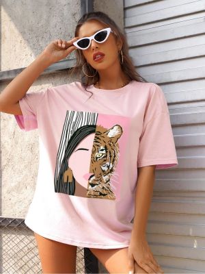 Oversized leopardí tričko s potiskem K&h Twenty-one růžové
