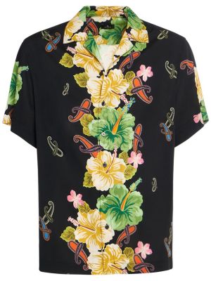 Kvetinová bavlnená košeľa s krátkymi rukávmi Etro čierna