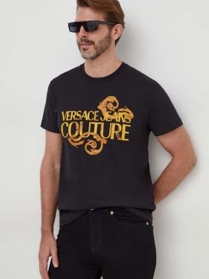 Koszulka bawełniana z nadrukiem z krótkim rękawem Versace Jeans Couture czarna