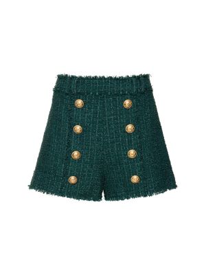 Pantaloni scurți cu talie înaltă din tweed Balmain verde