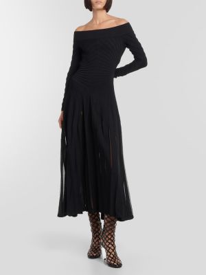 Sukienka midi z dżerseju Alaã¯a czarna