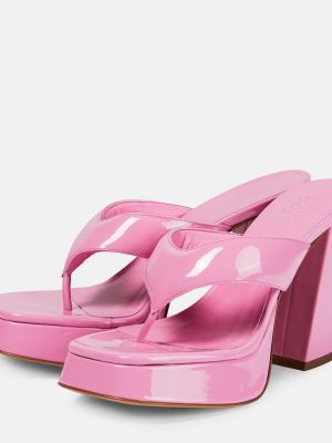Lakierowane sandały skórzane na platformie Gia Borghini różowe
