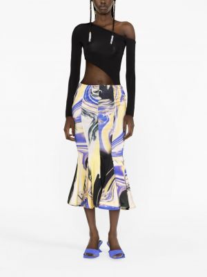 Midi sukně s potiskem s abstraktním vzorem The Attico fialové
