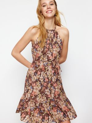 Sukienka mini w kwiatki pleciona Trendyol