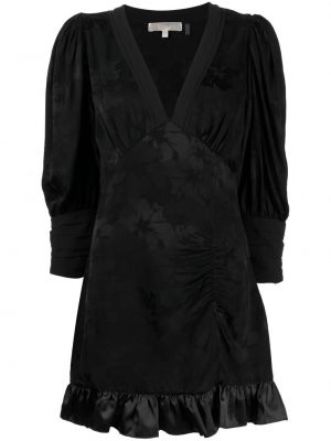 Коктейлна рокля с v-образно деколте с волани Loveshackfancy черно