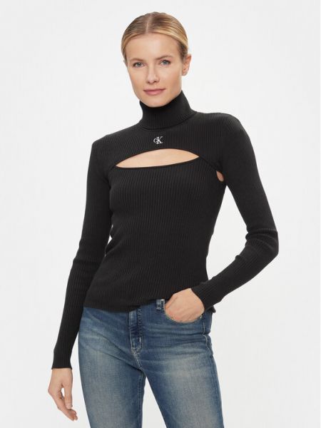 Приталенный длинный свитер с высоким воротником Calvin Klein черный