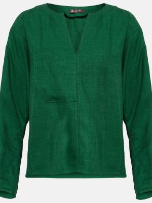 Ľanová vlnená košeľa Loro Piana zelená