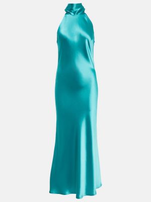 Satynowa sukienka midi Galvan niebieska
