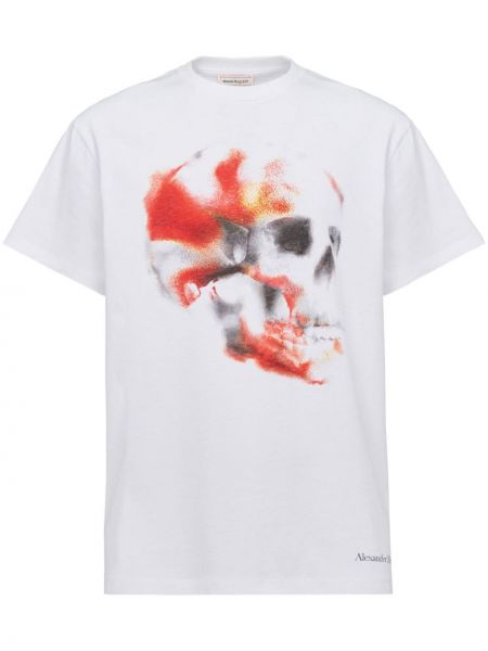 T-shirt di cotone con stampa Alexander Mcqueen bianco