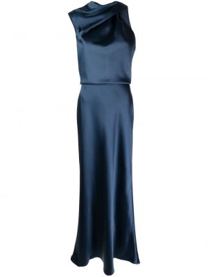 Асиметрична сатенена вечерна рокля с драперии Amsale синьо
