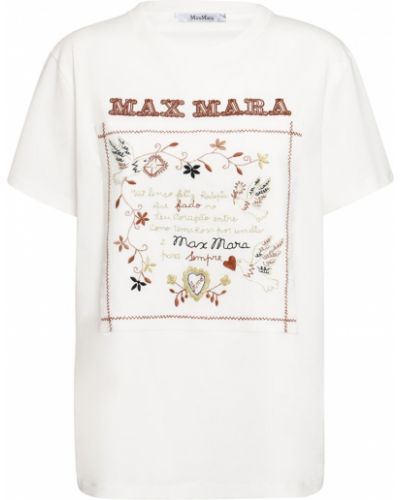 Памучна тениска бродирана с къс ръкав Max Mara