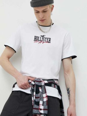 Памучна тениска с дълъг ръкав с апликация Hollister Co. бяло