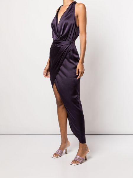 Jedwabna sukienka koktajlowa asymetryczna Michelle Mason fioletowa