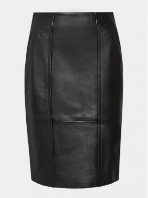 Slim fit priliehavá kožená sukňa Boss čierna