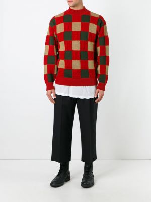 Sweter w kratkę Issey Miyake Pre-owned czerwony