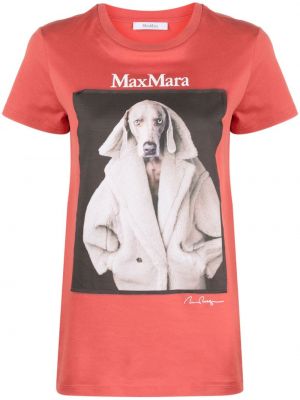 Памучна тениска с принт Max Mara оранжево