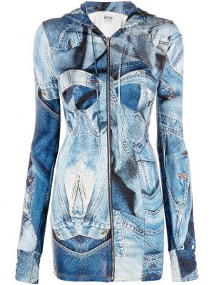Jeanskleid mit reißverschluss mit kapuze mit print Moschino Jeans blau
