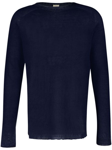 Ленен пуловер с кръгло деколте 120% Lino синьо