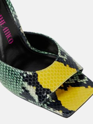 Usnjene sandali s kačjim vzorcem The Attico zelena