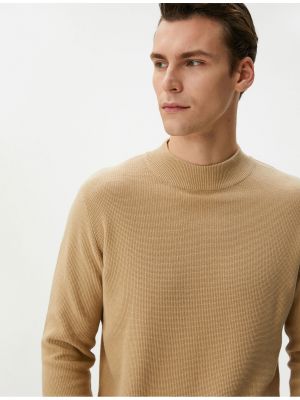 Kokvilnas džemperis ar augstu apkakli ar garām piedurknēm Koton zelts