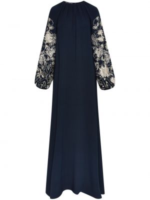 Jedwabna haftowana sukienka koktajlowa Oscar De La Renta niebieska