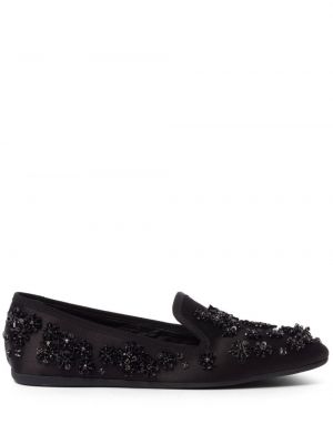 Pantofi loafer din satin cu model floral Miu Miu negru