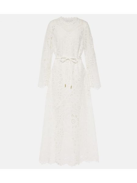 Pamučna haljina s pojasom s vezom Zimmermann bijela