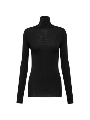 Шерстяной свитер с высоким воротником Prada черный