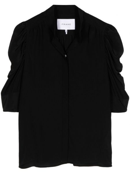 Svilena bluza s ovratnikom Frame crna