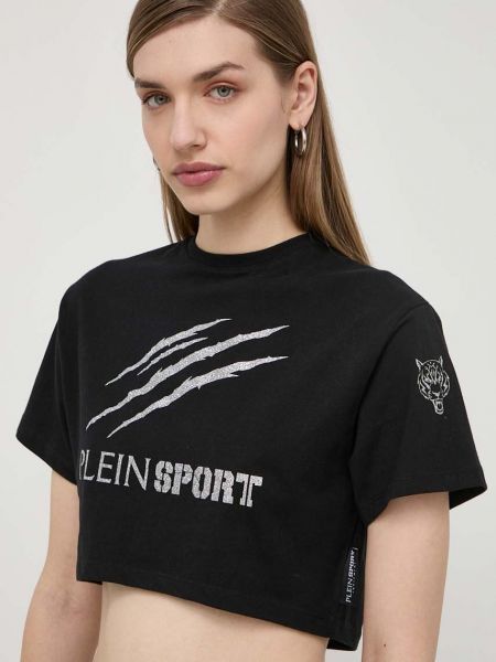 Czarna koszulka sportowa bawełniana Plein Sport