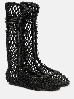 Pletené kožené kotníkové boty Loewe černé