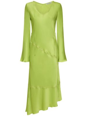 Asymetrické saténové midi šaty Acne Studios zelená