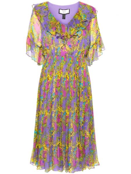 Sukienka koktajlowa z nadrukiem plisowana Nissa fioletowa