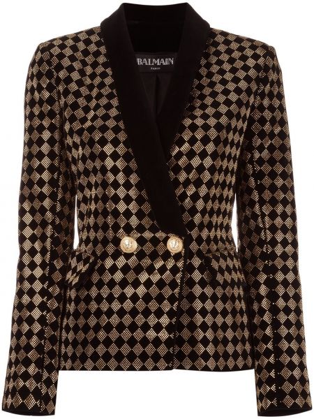 Sjekket lang blazer Balmain svart