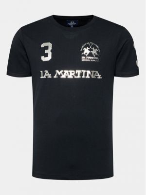 Koszulka bawełniana z nadrukiem La Martina czarna