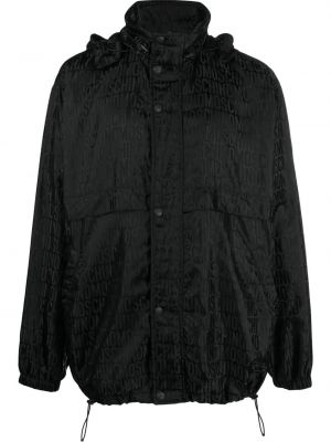 Žakárová bunda s kapucňou Moschino čierna
