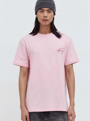 Тениска с дълъг ръкав с апликация Tommy Jeans розово