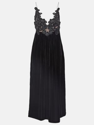 Aksamitna haftowana sukienka długa Zimmermann czarna