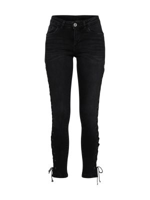 Čipkované šnurovacie skinny fit džínsy Urban Classics čierna