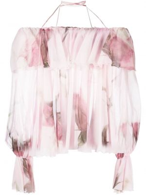 Bluza s cvetličnim vzorcem s potiskom z volani Blumarine roza