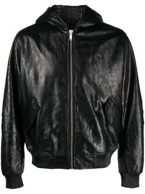 Kožená bunda na zip s kapucí 424 černá