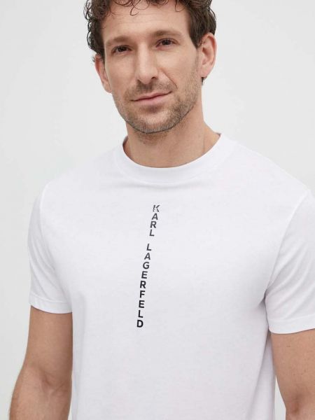Koszulka bawełniana z nadrukiem Karl Lagerfeld biała