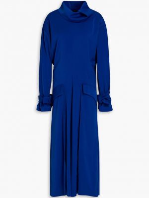 Плиссированное атласное платье миди Kenzo синее