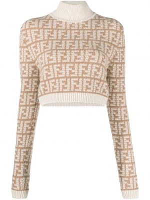 Sweter z kaszmiru żakardowy Fendi brązowy
