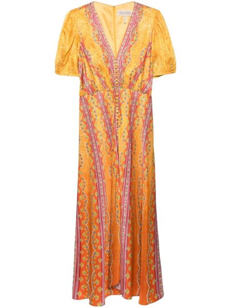 Prugasta ravna haljina s printom Saloni žuta