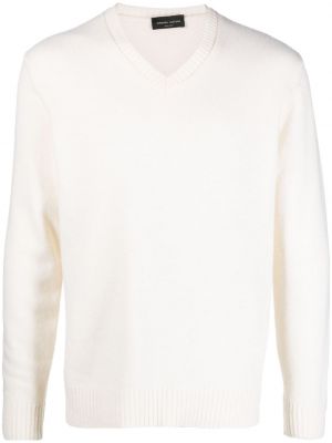 Vlnený sveter z merina s výstrihom do v Roberto Collina biela