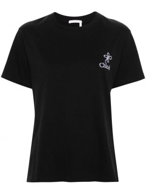 Βαμβακερή μπλούζα με κέντημα Chloé μαύρο