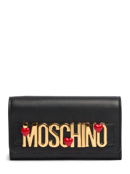 Kedja i läder med hjärtmönster Moschino svart